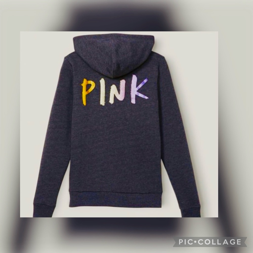 Dark Gray Hoodie with Colorful 'PINK' Logo